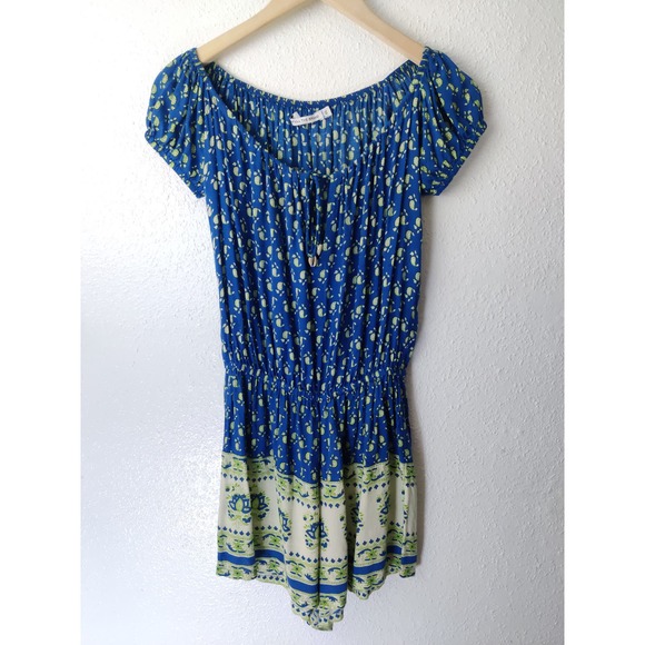 Faithfull The Brand Blue Green Paisley Print Off The Shoulder Romper Size XS - Picture 1 of 8